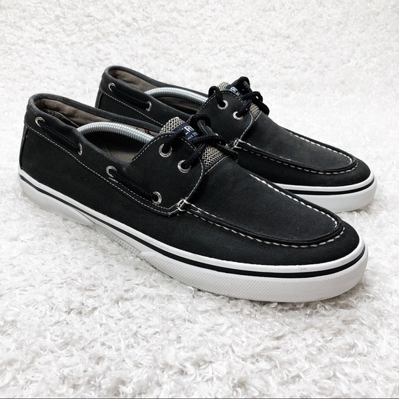 black canvas boat shoes